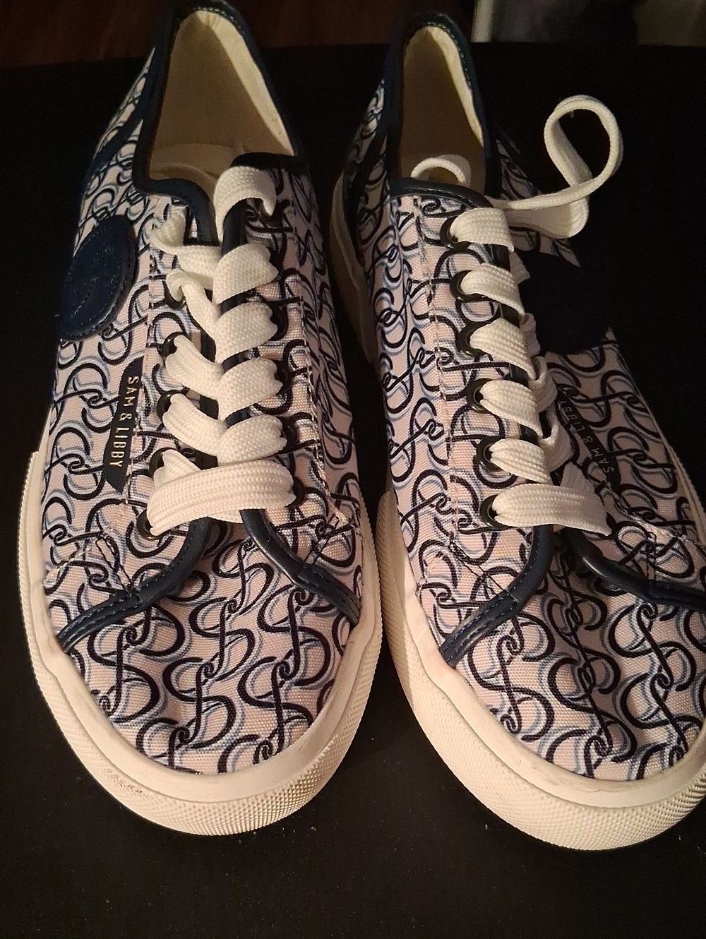 Sam & Libby White and Navy Swirl-Pattern Low-Top Sneakers